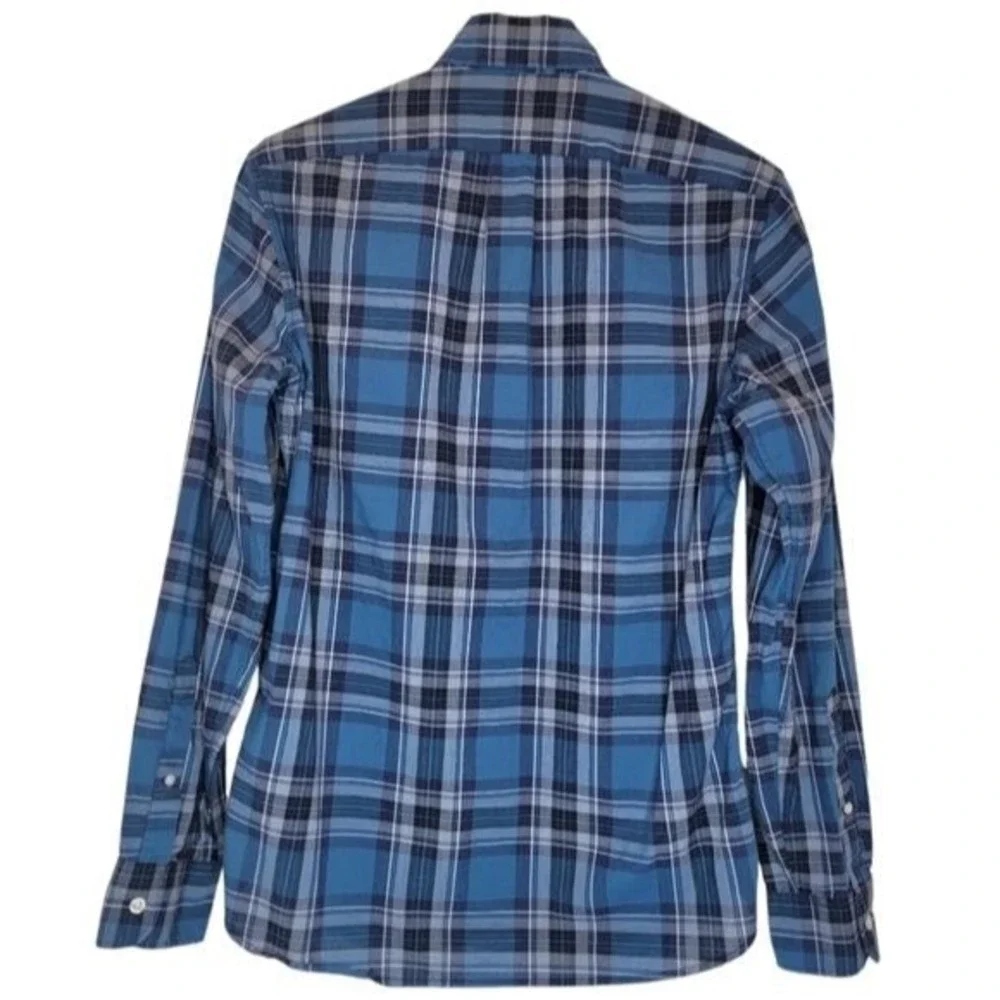 J.CREW Blue Plaid Button Up Long Sleeve Shirt Slim Fit Men's Small Cotton Oxford